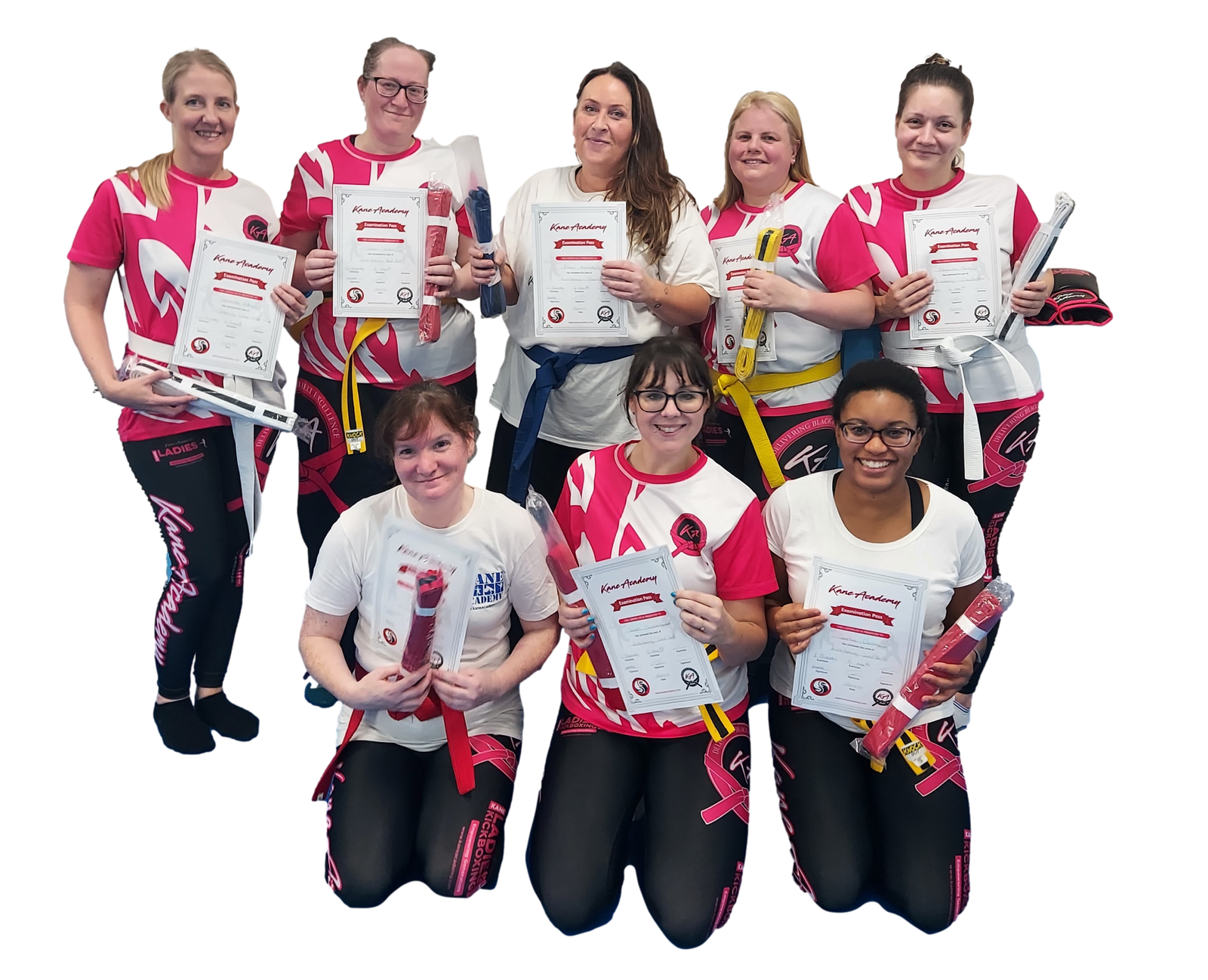 women's kickboxing group grading towards black belt at Kane Academy of Martial Arts Huddersfield